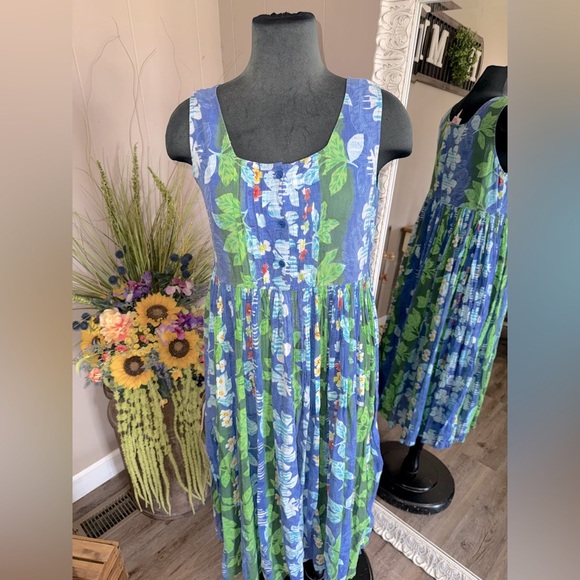 VTG Sita • Tropical Print Full Skirt Midi Dress - Picture 4 of 8